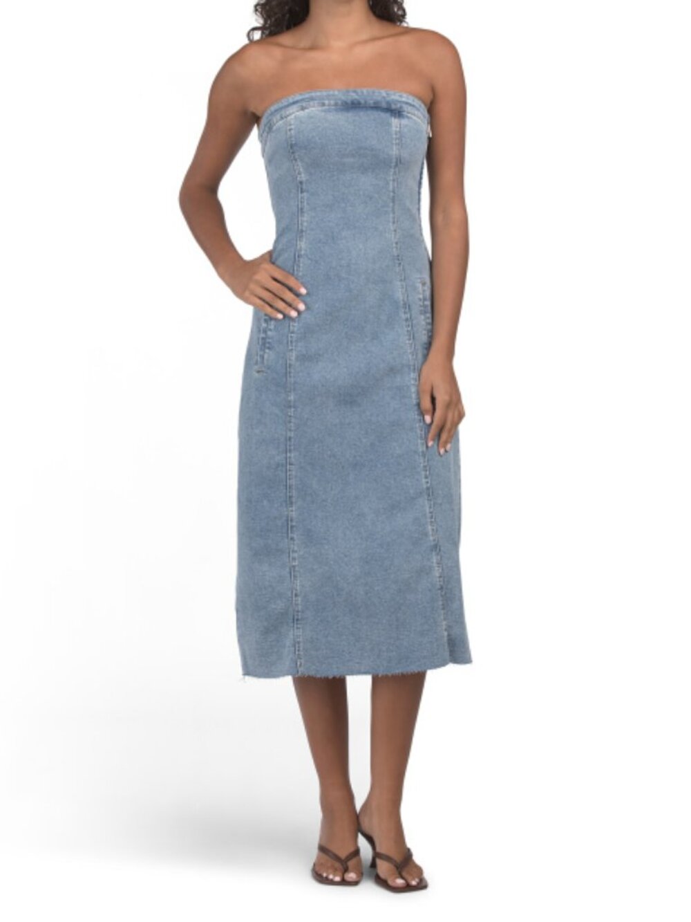BLANK NYC Blue Strapless Denim Midi Dress